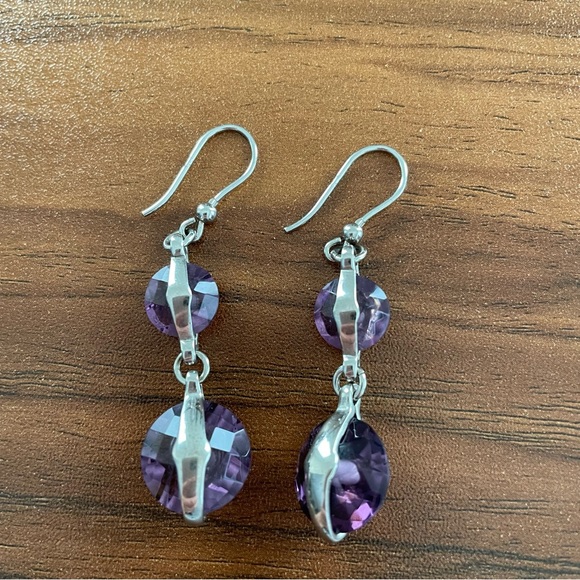 New Amethyst double gem stone drop Silver Earrings 💖 - Picture 10 of 10